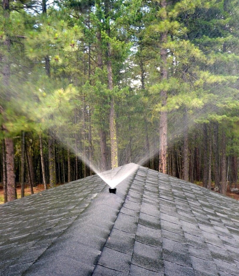 A typicl recessed rooftop wildfire sprinkler This one is above a room with a cathedral ceiling